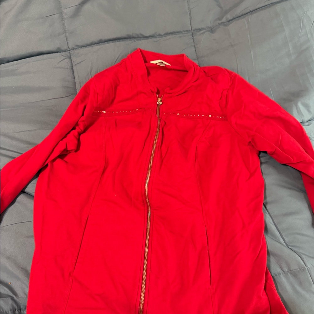 CJ Banks Red Quilted Zip Jacket Mock Neck - Women's Plus Size 1X